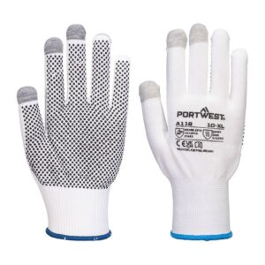 Portwest - A118 White/Grey Grip 13 PVC Dotted Touchscreen Glove (Pk12)