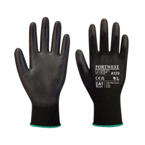 Portwest - A123 Black PU Palm Glove Latex Free – Full Carton (144 pairs)